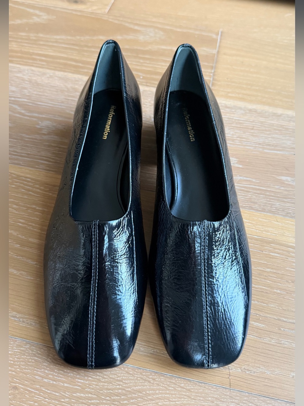 NEW Reformation Inez Black Leather Block Heel Pump 35mm Heel, sz 7.5 - Picture 7 of 13